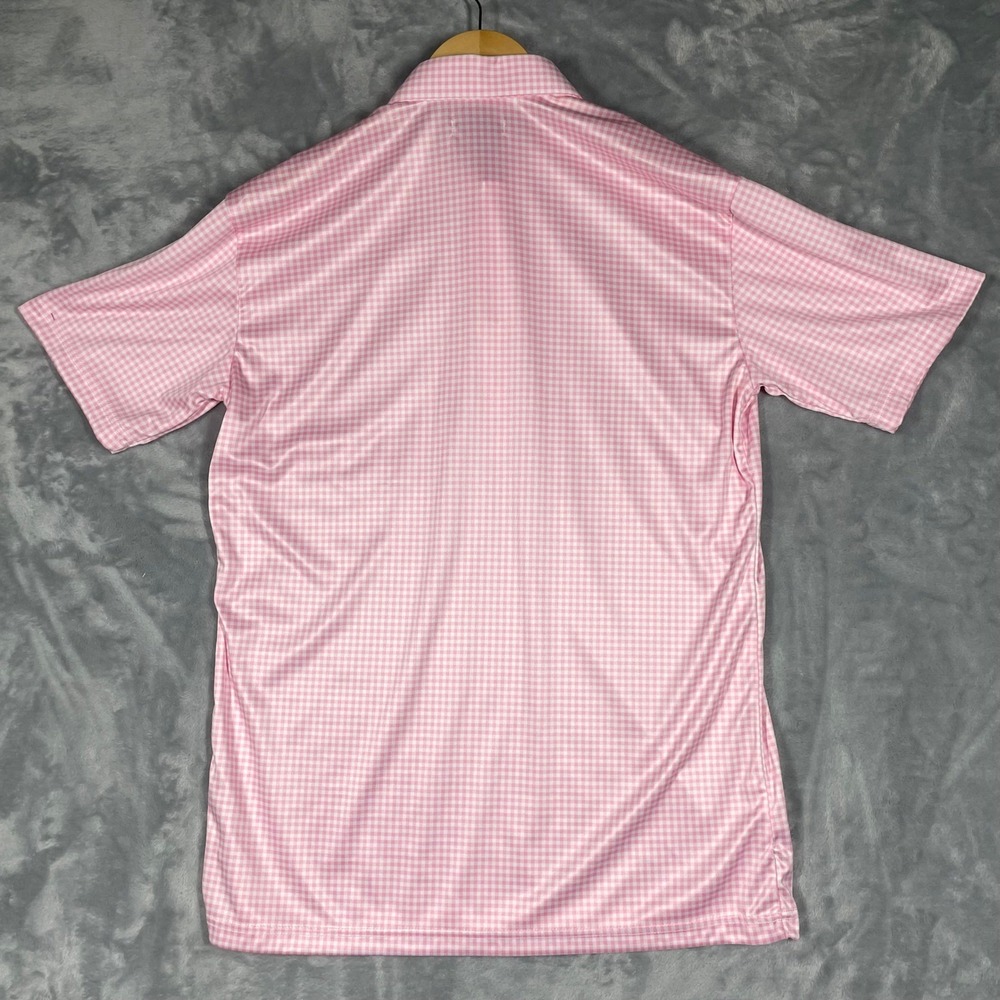 Collars & Co Mens Pink Gingham Performance Polo Shirt Short Sleeve Medium - Picture 3 of 7